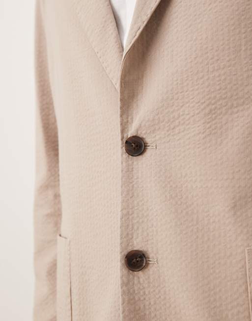 Selected - Blazer vestibilità classica color crema in seersucker, 5 di 5
