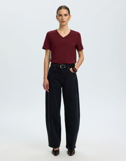 Selected – Bordowy T-shirt, 3 z 6