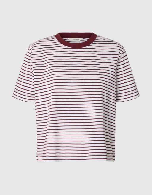 Selected – Bordowy T-shirt, 6 z 6