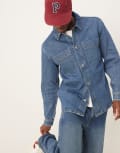 [Selected] Selected boxy denim overshirt in mid blue S Blue