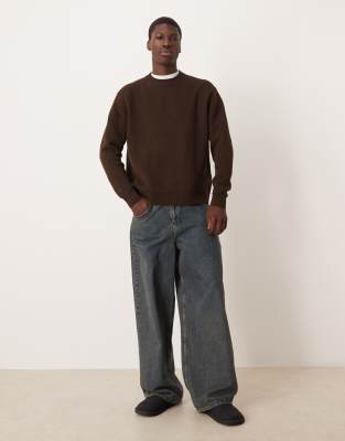 Selected Boxy Knit Sweater In Brown
