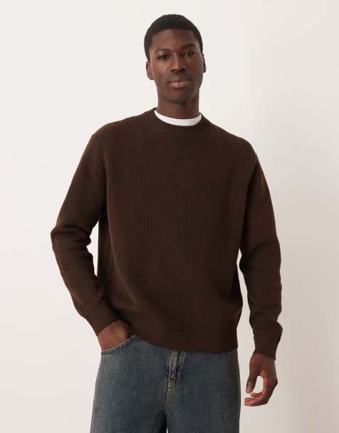 Selected boxy knitted jumper in brown - view 1