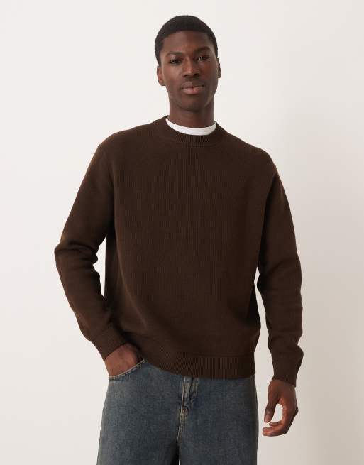 Selected boxy knitted jumper in brown