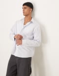 [Selected] Selected boxy oversized shirt in cream grey stripe-White L Bright White