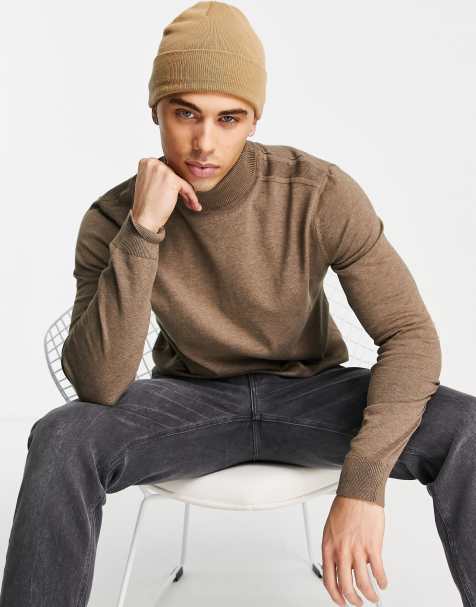 Selected roll neck jumper in brown