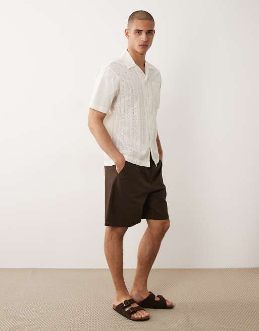 Selected broderie short sleeve shirt in cream, 2 of 5