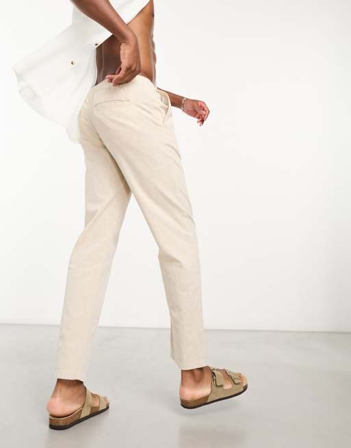 Selected - Broek van linnenmix met rechte pasvorm in beige , 3 van 4