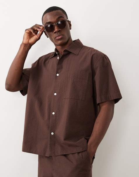 Selected - Brun kortærmet skjorte i seersucker - Del af sæt - view 1