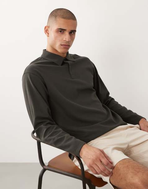 Selected - Brun langærmet polo med vaffeltekstur - view 1