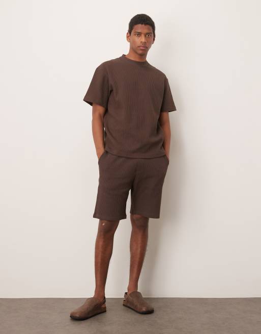 Selected – Brun t-shirt i oversize med våffeltextur, del av set , 2 av 4