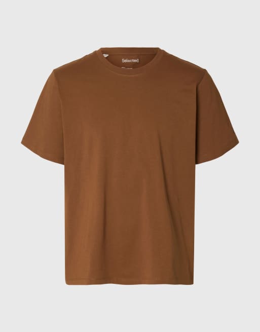 Selected – Brun t-shirt i regular fit och 100% bomull, 6 av 6