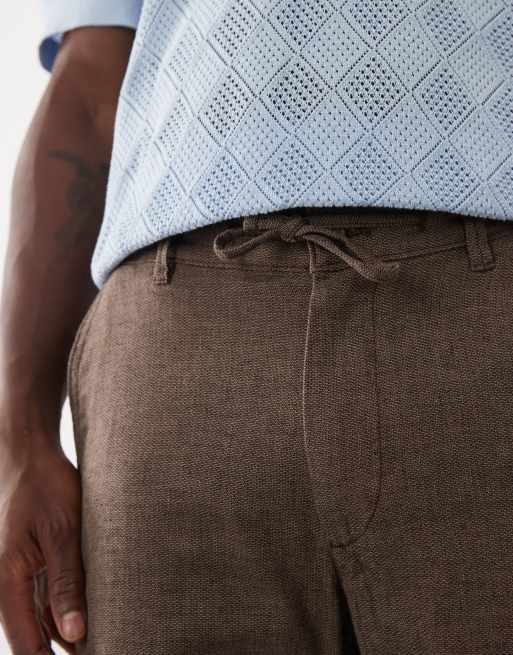Selected - Brune shorts i hørblanding med løbesnor, 3 af 5