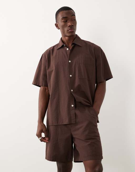 Selected - Brune shorts i seersucker - Del af sæt, 3 af 5