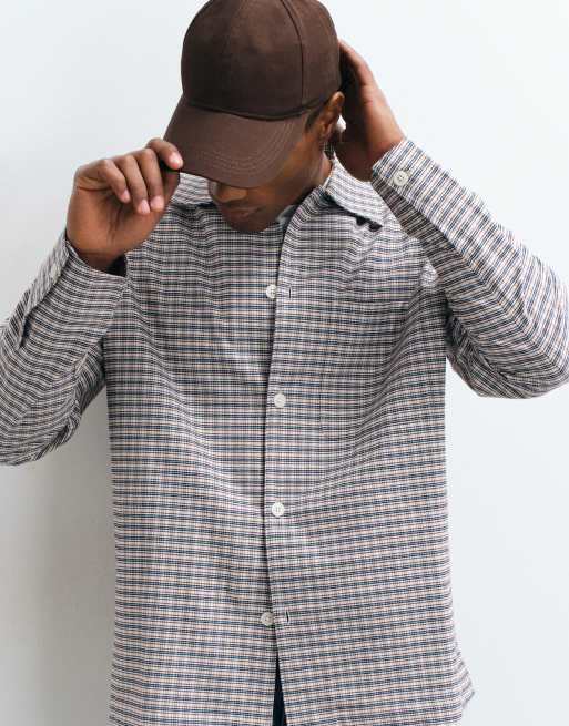 Selected brushed cotton oxford shirt in cream and blue check, 2 of 5