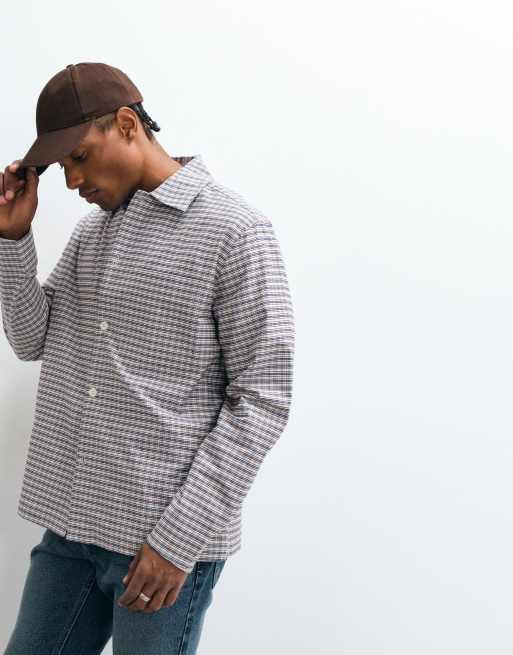 Selected brushed cotton oxford shirt in cream and blue check, 5 of 5