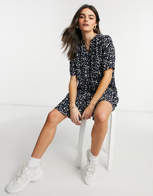 Selected button down damina mini dress in blue