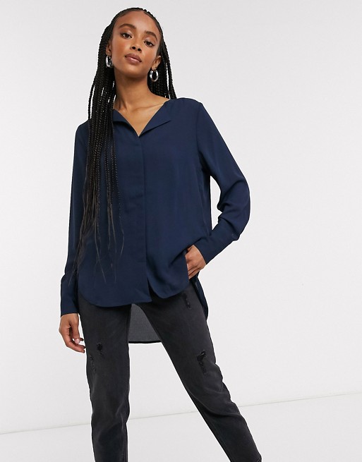 Selected button front blouse in dark blue