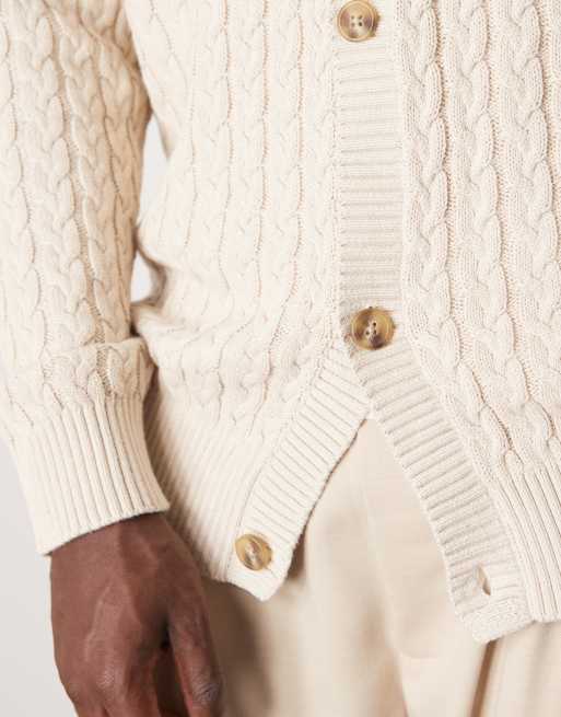 Selected cable knit cardigan in cream , 4 of 4