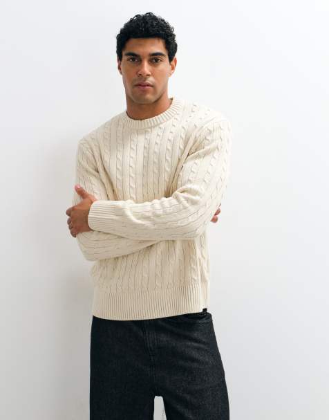 Selected cable knit jumper in cream - view 1