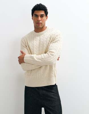 Selected Cable Knit Sweater In Neutral