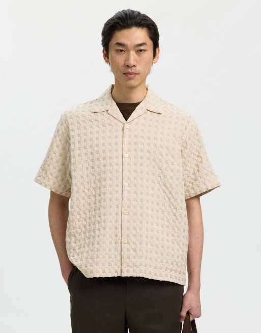 Selected - Camicia a maniche corte color avena
