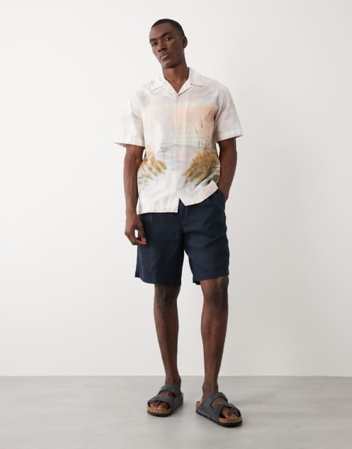 Selected - Camicia a maniche corte color crema con stampa tramonto