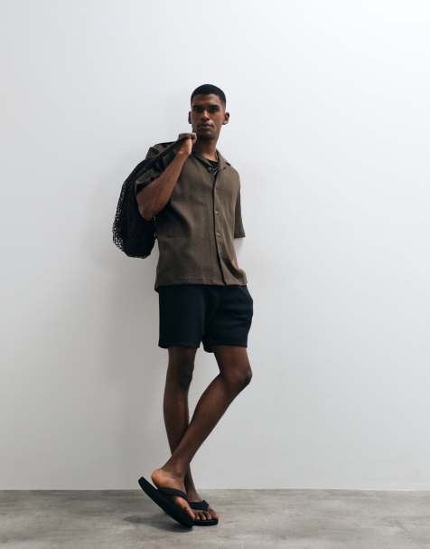 Selected - Camicia a maniche corte marrone a nido d'ape - view 1