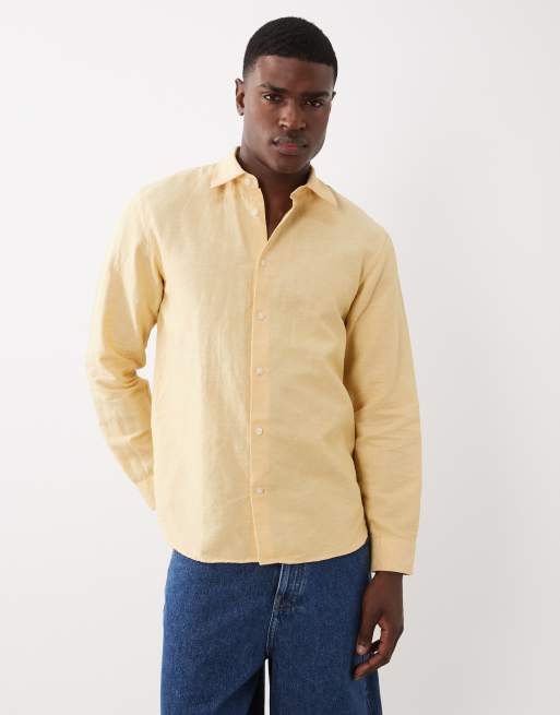 Selected - Camicia a maniche lunghe in misto lino gialla, 3 di 5