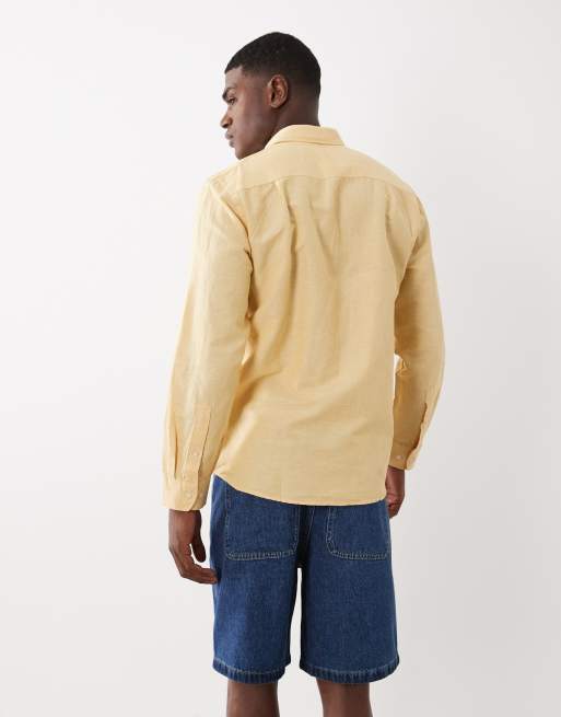 Selected - Camicia a maniche lunghe in misto lino gialla, 5 di 5