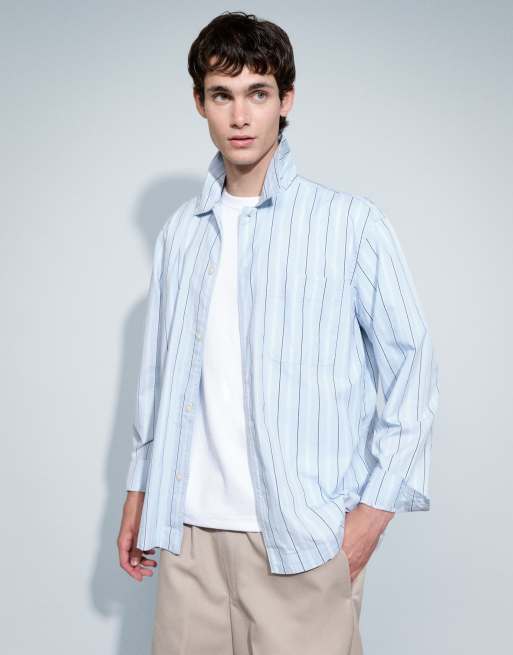 Selected - Camicia a maniche lunghe in popeline blu a righe, 2 di 9