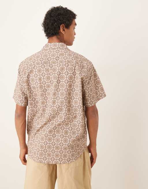 Selected - Camicia color cuoio con stampa geometrica e rever , 4 di 4