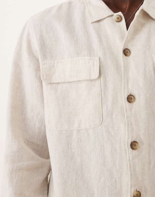 Selected - Camicia giacca color crema in lino , 3 di 4