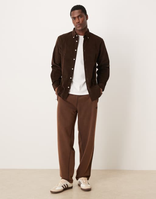 Selected - Camicia in 100% cotone marrone in tessuto a coste , 2 di 5
