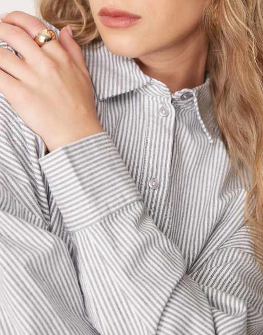 Selected - Camicia Oxford bianca e blu navy a righe, 2 di 4