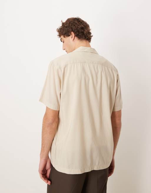 Selected - Camicia vestibilità classica a maniche corte beige con stampa , 3 di 5