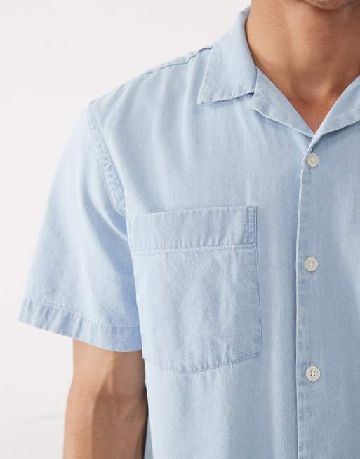 Selected - Camisa vaquera azul claro de manga corta, 3 de 5