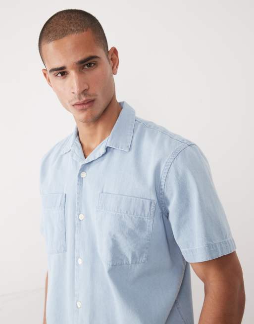 Selected - Camisa vaquera azul claro de manga corta, 5 de 5