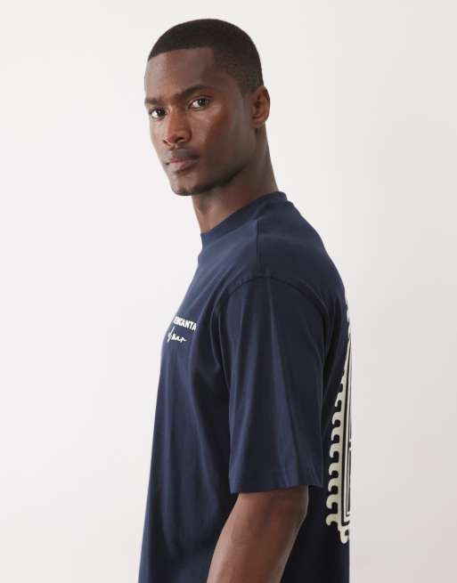 Selected - Camiseta azul marino holgada con estampado de sello marino en la espalda, 5 de 5