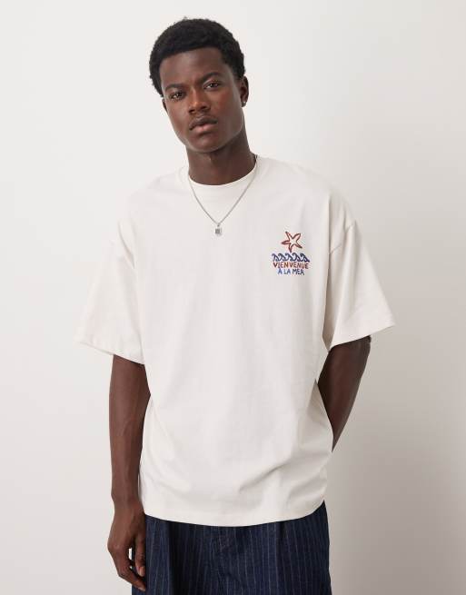 Selected - Camiseta blanco hueso extragrande con estampado "Sea" en la espalda de tejido grueso, 3 de 5