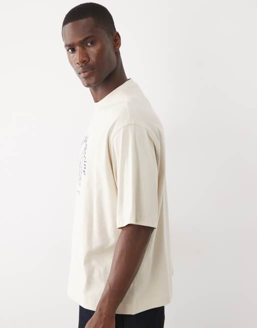 Selected - Camiseta color crema con estampado delantero de tejido grueso, 3 de 5