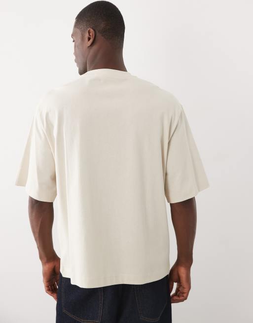 Selected - Camiseta color crema con estampado delantero de tejido grueso, 5 de 5