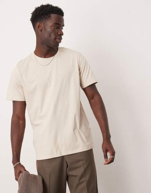 Selected - Camiseta color crema de corte estándar de 100% algodón