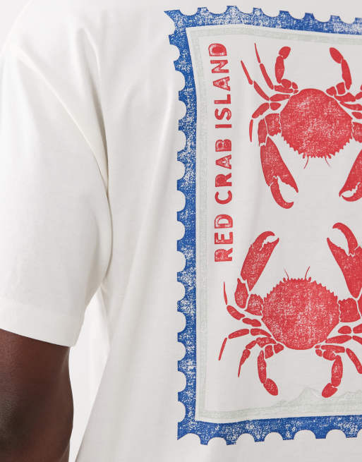 Selected - Camiseta color crema extragrande con estampado de sello de cangrejo en la espalda, 3 de 5
