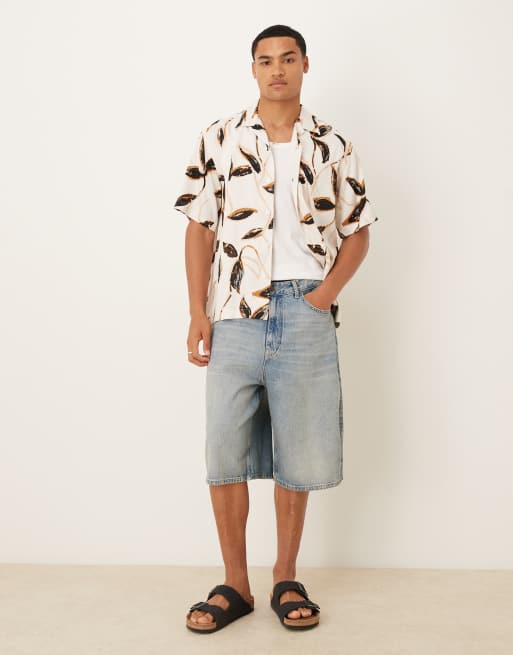 Selected camp collar shirt in cream brown leaf print , 2 of 5
