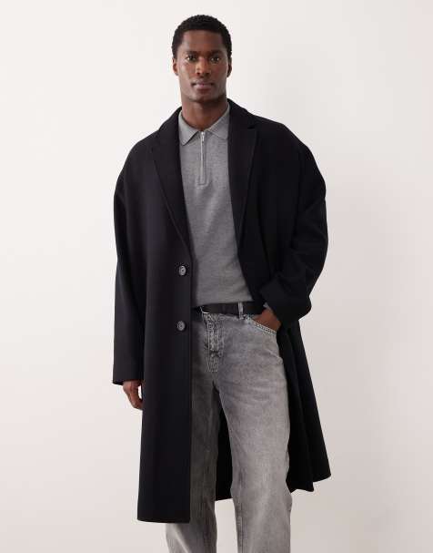Selected - Cappotto taglio lungo in misto lana nero - view 1