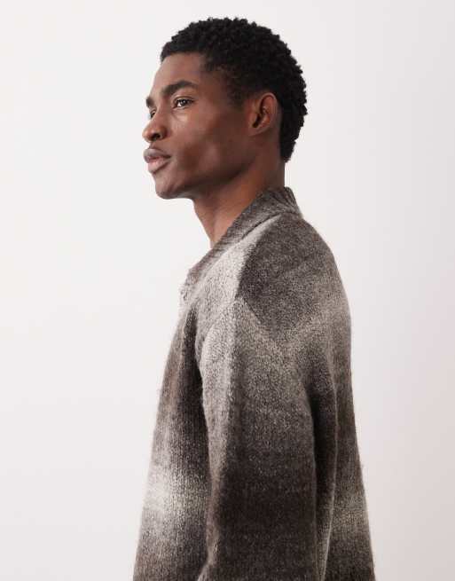 Selected - Cardigan i uldblanding med polokrave og brunt ombre-design, 4 af 5