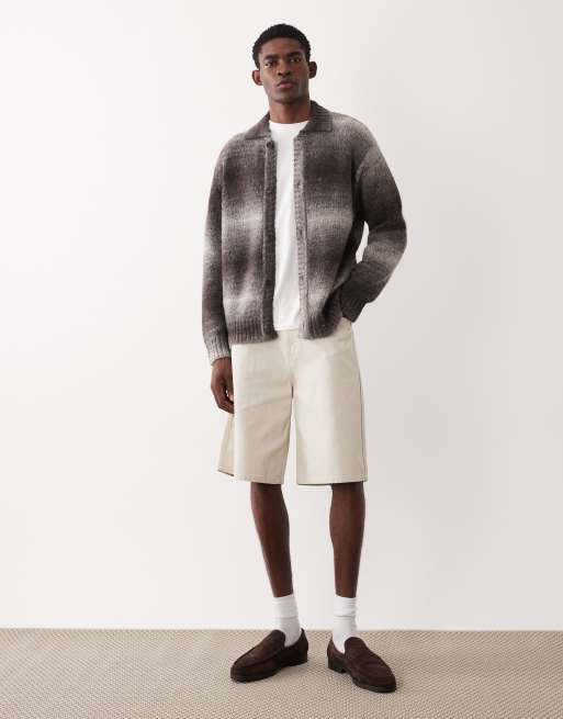 Selected - Cardigan in misto lana marrone sfumato con collo stile polo, 2 di 5