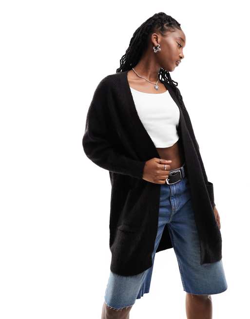 Selected - Cardigan taglio lungo in maglia nero