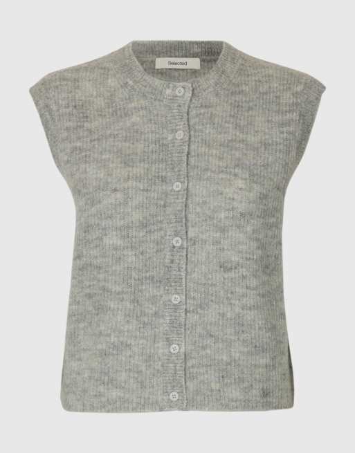 Selected chaleco de punto en gris jaspeado claro, 6 de 6