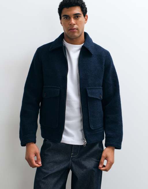 Selected chaqueta bomber de mezcla de lana en azul marino, 2 de 5